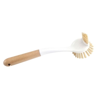 Escova manual de plástico com cerdas de polipropileno amarelo.