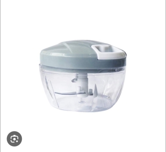 Mini triturador manual de pl�stico e l�mina em a�o inoxid�vel azul e rosa.