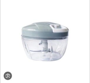 Mini triturador manual de plástico e lâmina em aço inoxidável azul e rosa.