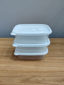 Conjunto de 03 potes  de plástico retangulares 600ml.
